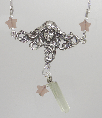 Sterling Silver Woman Maiden of the Morning Star Necklace With Clear Quartz And Rose Quartz Stars